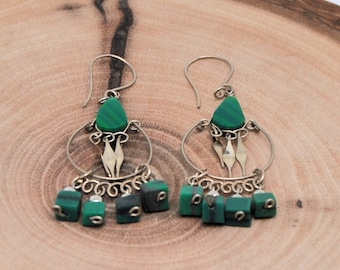 MALACHITE - Boucles d'Oreilles Artisanales en Malachite et Fil d'ALPACA : Élégance Naturelle et Énergie Revitalisante - Groupe II