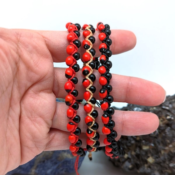 Bracelet tressé à DOUBLE graine de Chirmi | Chirmi noir | Porte-bonheur et protecteur de l'envie et de la mauvaise énergie