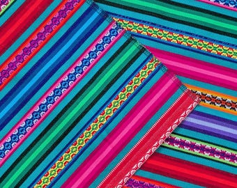 IIIa. Tissu Péruvien Andin "Rayé" à la coupe sans couture prévu |Tissage péruvien Aguayo | Tissus rayés colorés |Telar Inca |Artisanat Pérou