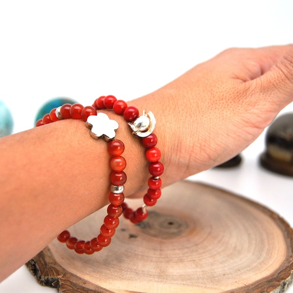 Bracelet de pierres naturelles et argent massif: Jaspe Rouge | Cornaline