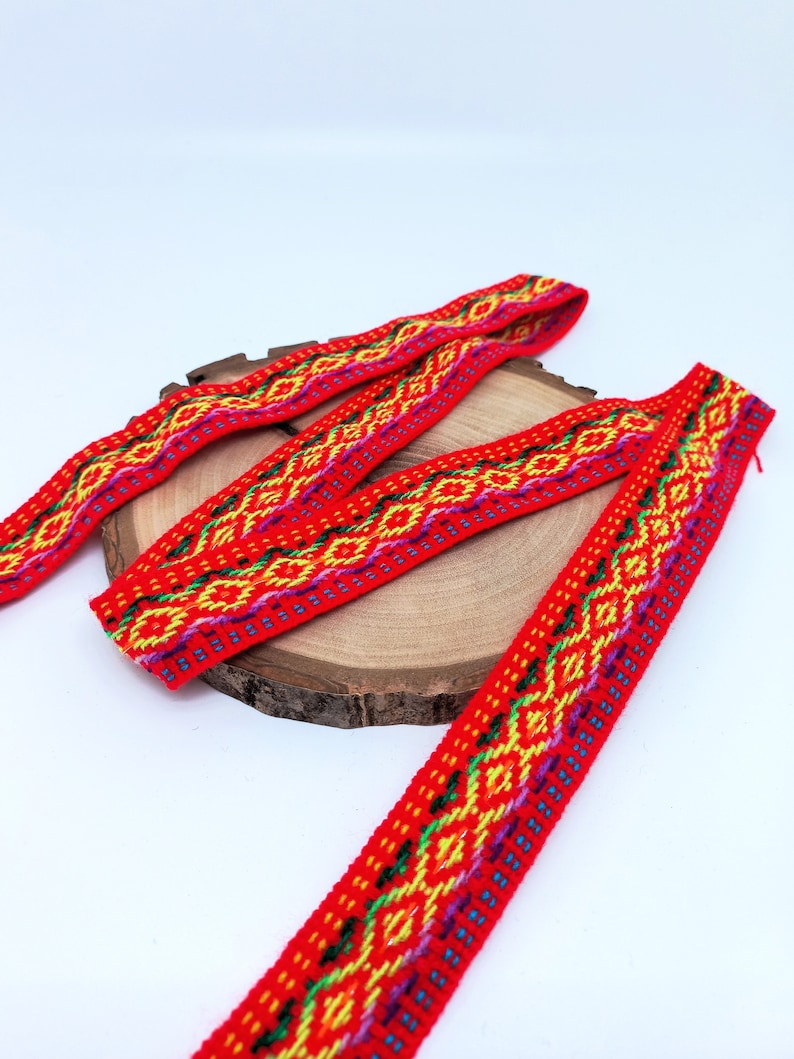 Andean Ribbons 2.5cm Handwoven Wool Ribbon - Andean Geometric Patterns - Peruvian Inka ...