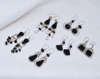 ONYX - Boucles d'Oreilles Artisanales en ONYX et Fil d'ALPACA : Élégance Intemporelle et Mystique