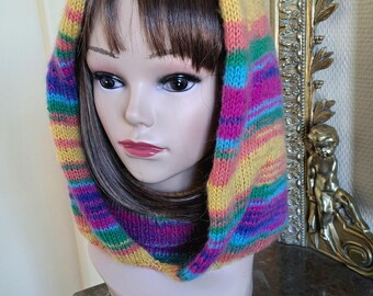 Hand knitted snood hooded turtleneck