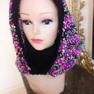 Hand knitted snood hood with turtleneck