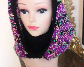 Hand knitted snood hood with turtleneck