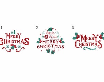 Merry Christmas window decorations made from static cling vinyl.