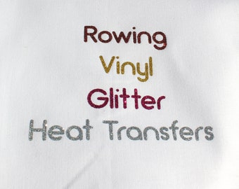 Glitter iron on letters and numbers, 1-10cm tall. Personalised, wide variety of colours. Can be made with other fonts.