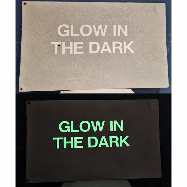 Glow in the dark adhesive vinyl letters and number stickers, suitable for indoor and outdoor use. BS 5499 Part 2:1986