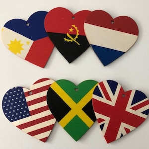 Wooden Heart Country Flags - Countries A to F