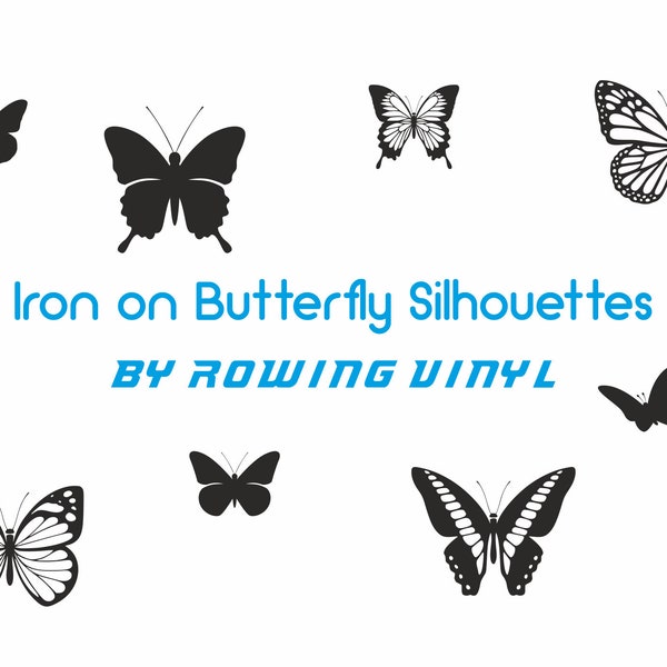 Iron On Butterfly Silhouettes and Shapes. Perfect for customising shoes, clothing and other fabrics.