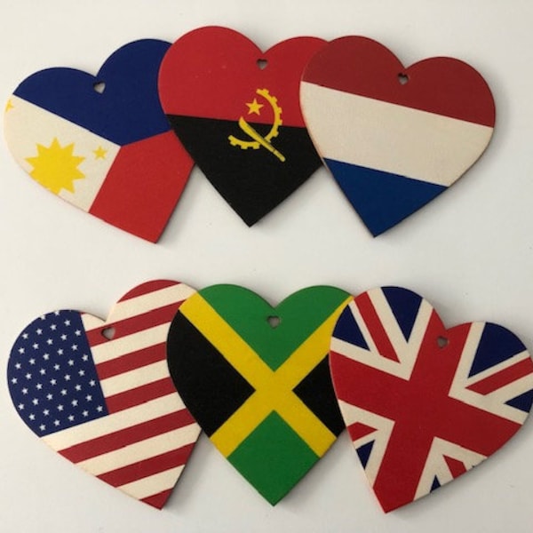 Wooden Heart Country Flags - Countries G to N