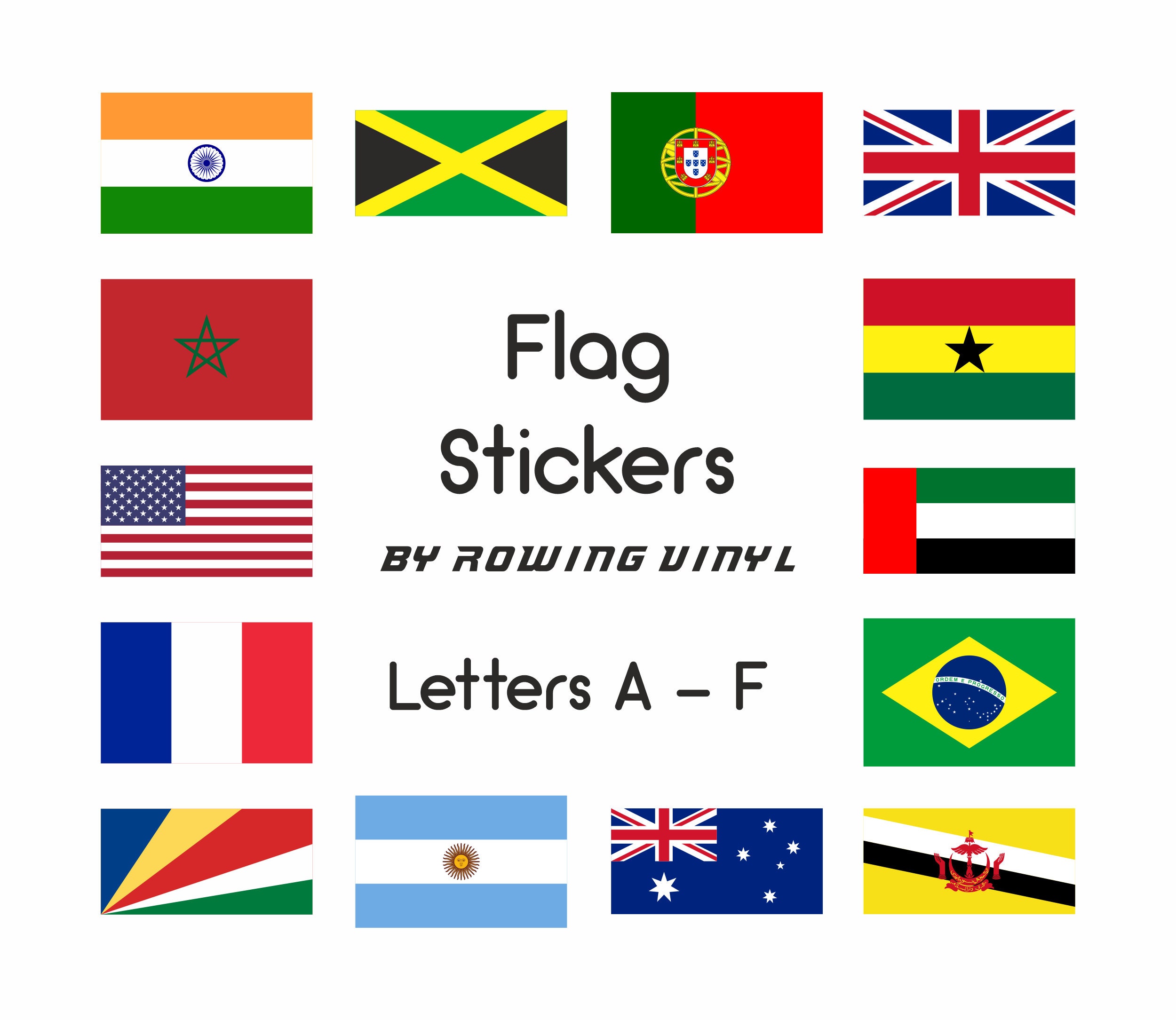 Flaggen der Welt A-F glänzende Vinyl-Aufkleber, für den Außenbereich  geeignet - .de