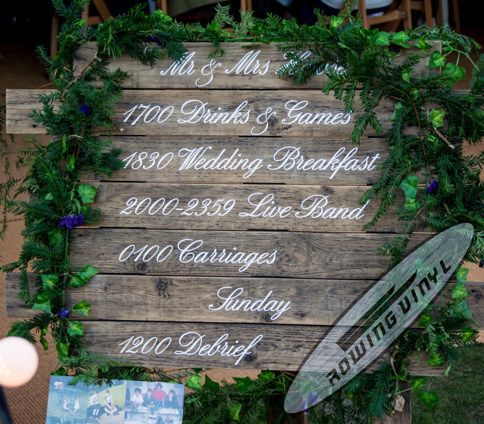 Custom wedding Order of Service vinyl stickers. Perfect for using on pallets, acrylic, mirrors, glass and wood.