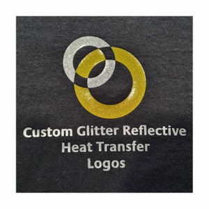 Custom glitter reflective heat transfer logos and designs, 11 different colours available
