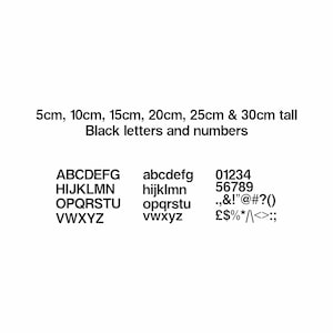 Pegatinas de letras y números de vinilo adhesivo negro, apto para uso en interiores y exteriores.