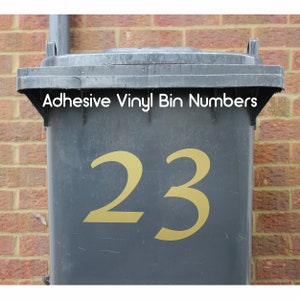 Wheelie bin and house number vinyl stickers, suitable for long term outdoor use.