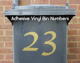 Wheelie bin and house number vinyl stickers, suitable for long term outdoor use.