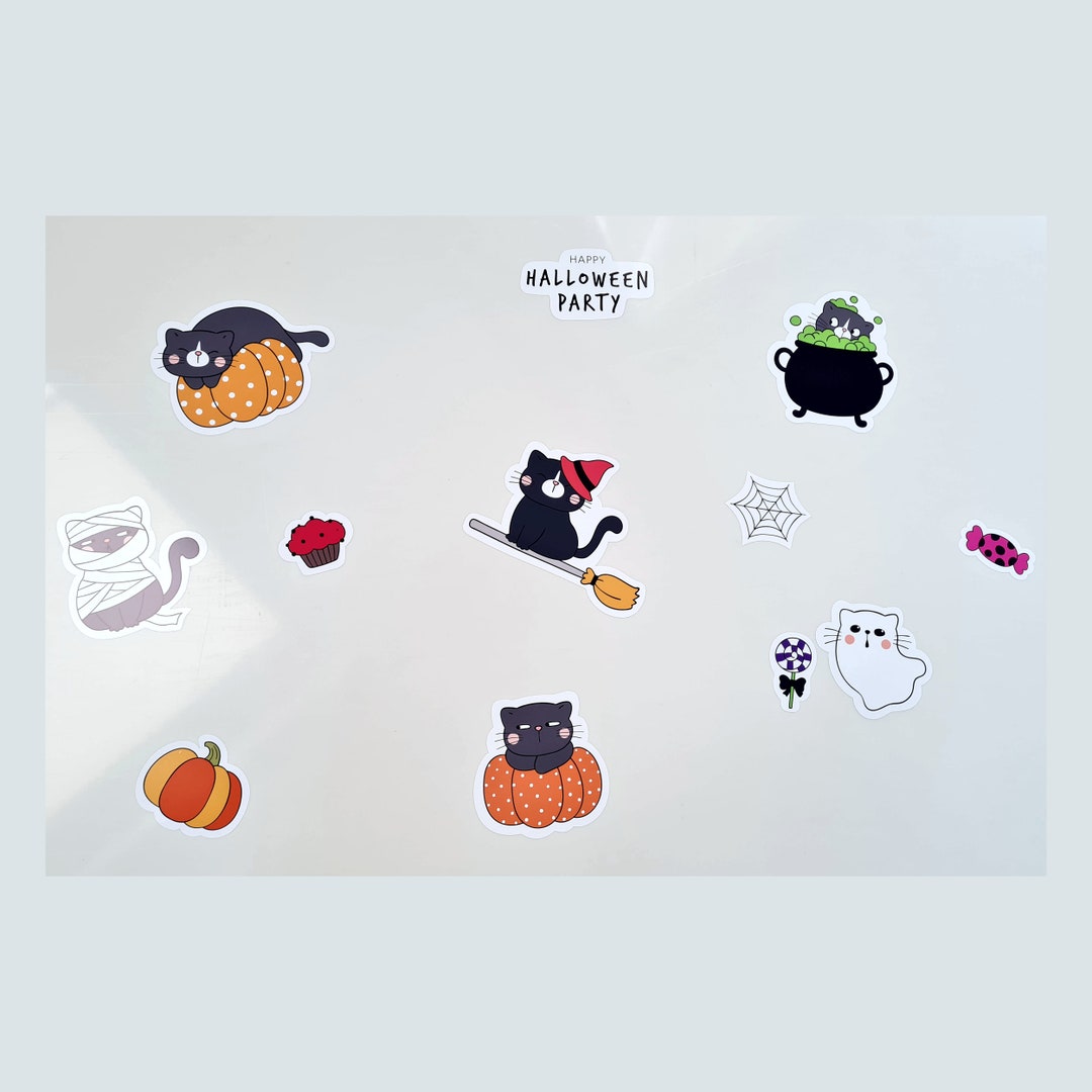 Cute Cat Halloween Themed Vinyl Stickers - Etsy