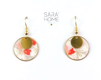 Japanese Jewelry, Earrings, Gold Plated, Small, Round, Pink Flower Washi Paper, Japanese Gifts