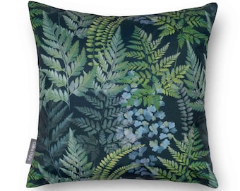 Water Weather Resistant Garden Cushion, Outdoor Pillow Ferns Green Available in 2 Sizes & Padding - Designed Handmade in UK by Celina Digby