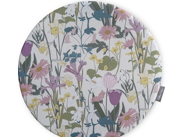 Round / Circular Water-Resistant Cushion Seat Pads 38cm 15" Diameter for Bistro & Wrought Iron Chairs, English Garden Floral Design