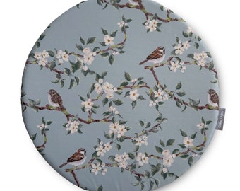 Round / Circular Water-Resistant Cushion Seat Pads 38cm 15" Diameter for Bistro & Wrought Iron Chairs, Orchard Blossom Duck Egg Floral