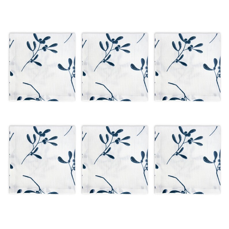 Celina Digby Luxury Designer Contemporary Modern Festive Christmas Napkin Set, Eco-Friendly Recycled Fabric, Mistletoe Natural / White 38cm Set of 6