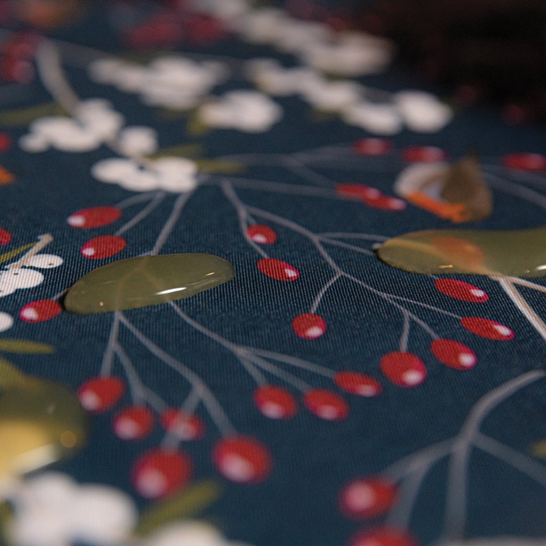 Celina Digby Designer Christmas Festive Water and Stain Resistant Indoors Outdoors Tablecloth Robin & Berries Navy AVAILABLE IN 6 SIZES image 3
