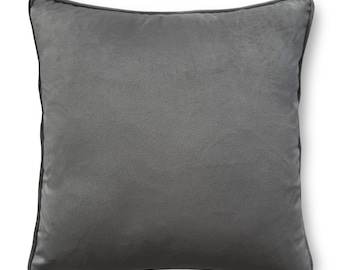 CLEARANCE Super Soft Velvet Piped Cushion Pillow, 43cm x 43cm (17"), with Matching Piping available with / without Inner Padding, Slate Grey