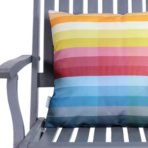 Water Resistant Garden Cushion, Outdoor Pillow Pixel Stripes Rainbow 43cm x 43cm with Inner Padding, Designed Handmade in UK by Celina Digby image 7