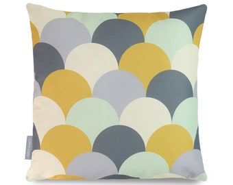 Water Resistant Garden Outdoor Cushion Pillow Scandi Hills Available in 2 Sizes & Padding, Designed Printed Handmade in UK by Celina Digby