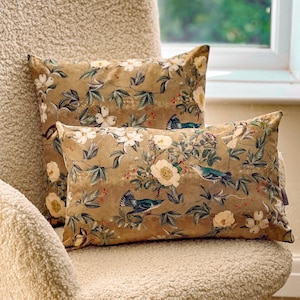 Celina Digby® Luxury Designer Velvet Cushion Cover Pillow, Floral Design, Available in 3 Sizes Square Rectangular - Wild Rose Antique Gold