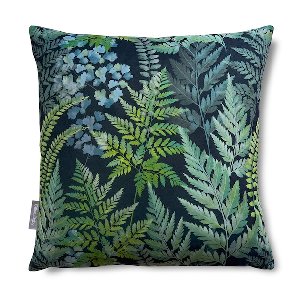 Ferns Velvet Cushion Cover, Woodland Design, Handmade in the UK