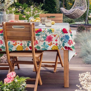 Celina Digby Outdoor Waterproof Wipe Clean Garden Tablecloth - Available in 7 SIZES, OPTIONAL Centre Hole - Midsummer Morning Floral Flowers