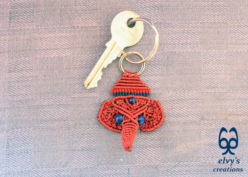 Housewarming Gift Elephant Key Chain Small Gift for Woman and Man Handmade Macrame Ganesha Key Chain