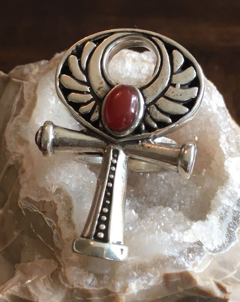Women Handmade Sterling Silver Egyptian Cross Gift. Necklace, Pendant /& Ring Handcrafted Egyptian Silver Cross Ankh Key Of Life Set