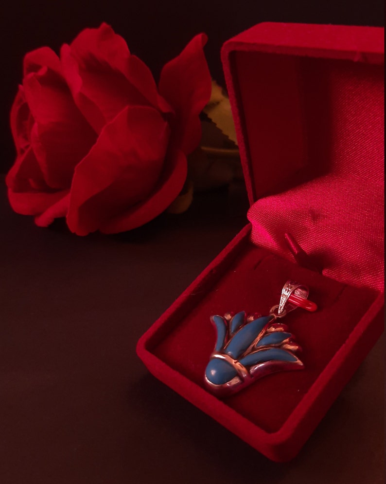 Handmade Sterling Silver Blue Lotus Ancient Egypt Sterling Silver Pendant ,Lotus Flower Pendant Lotus Necklace Egyptian Silver Turquoise