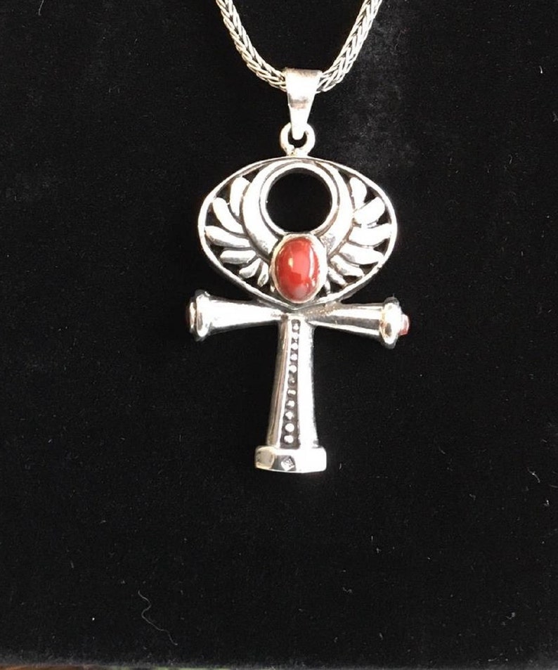 Women Handmade Sterling Silver Egyptian Cross Gift. Necklace, Pendant /& Ring Handcrafted Egyptian Silver Cross Ankh Key Of Life Set