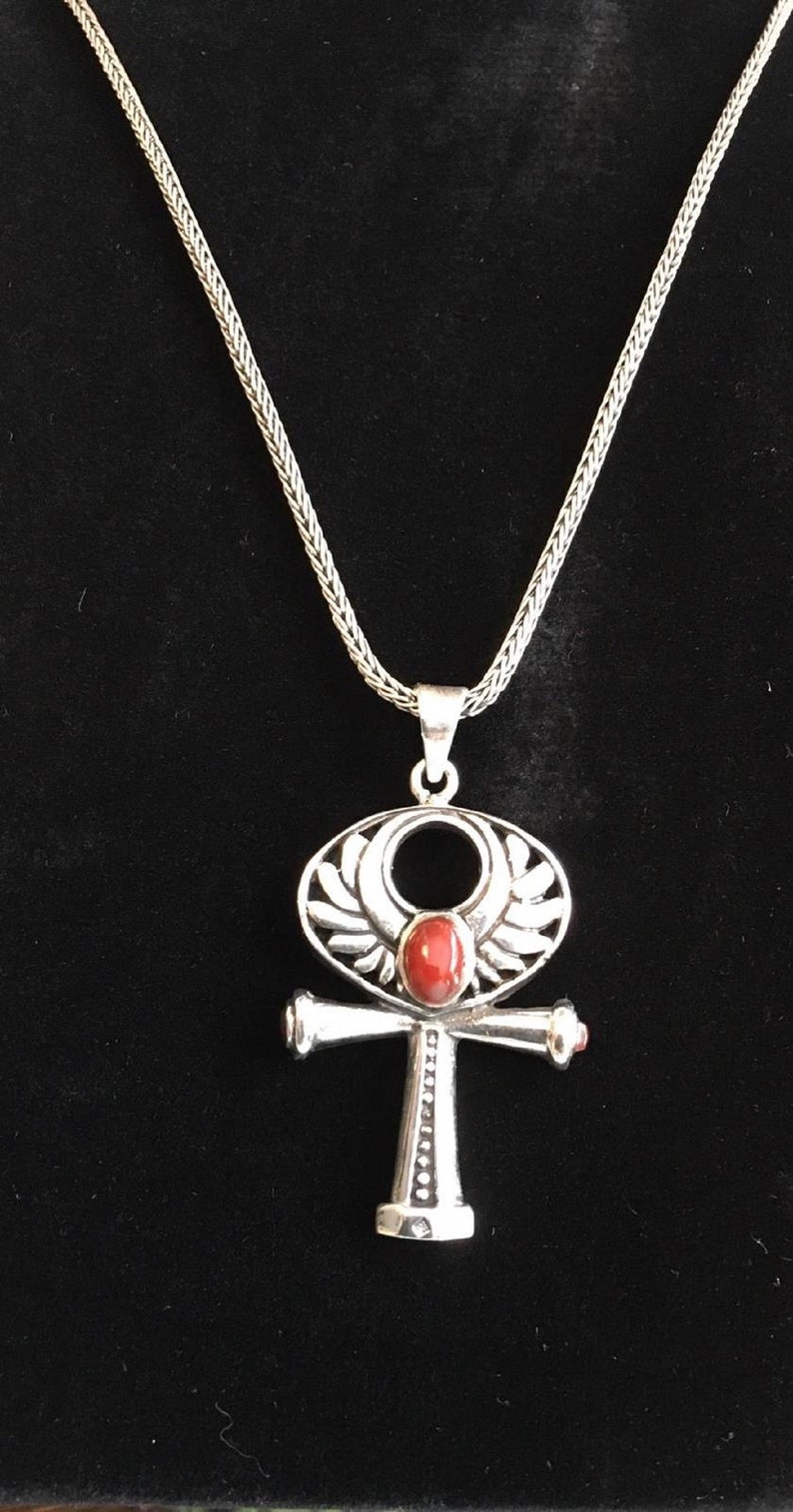 Women Handmade Sterling Silver Egyptian Cross Gift. Necklace, Pendant /& Ring Handcrafted Egyptian Silver Cross Ankh Key Of Life Set
