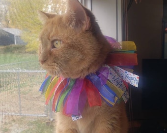 Birthday Ribbon Cat Collar - Hand Made - Happy Birthday Cat Collar