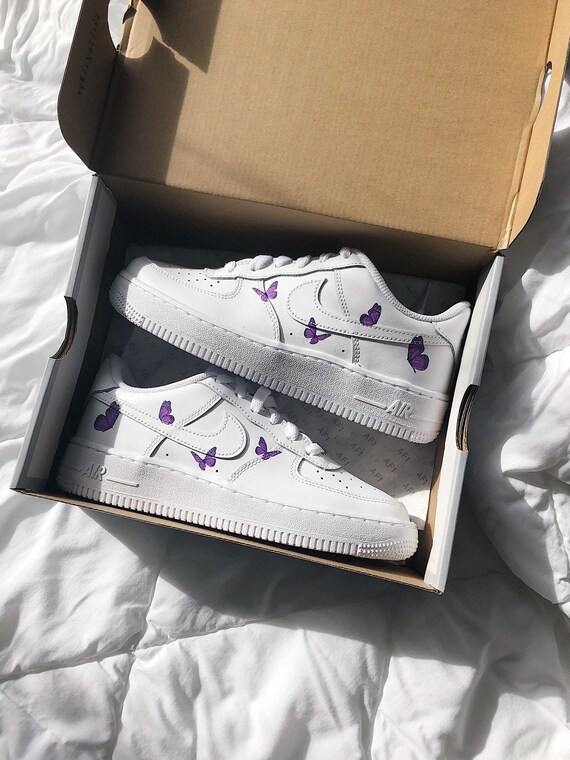 Custom Air Force 1 &quot;BUTTERFLY 2.0&quot; - Unisex - Purple Butterfly Air Force 1 All sizes available Custom Sneaker for Men & Women  Travis Scott