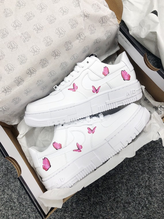 Custom Air Force 1 PIXEL butterfly Pink 