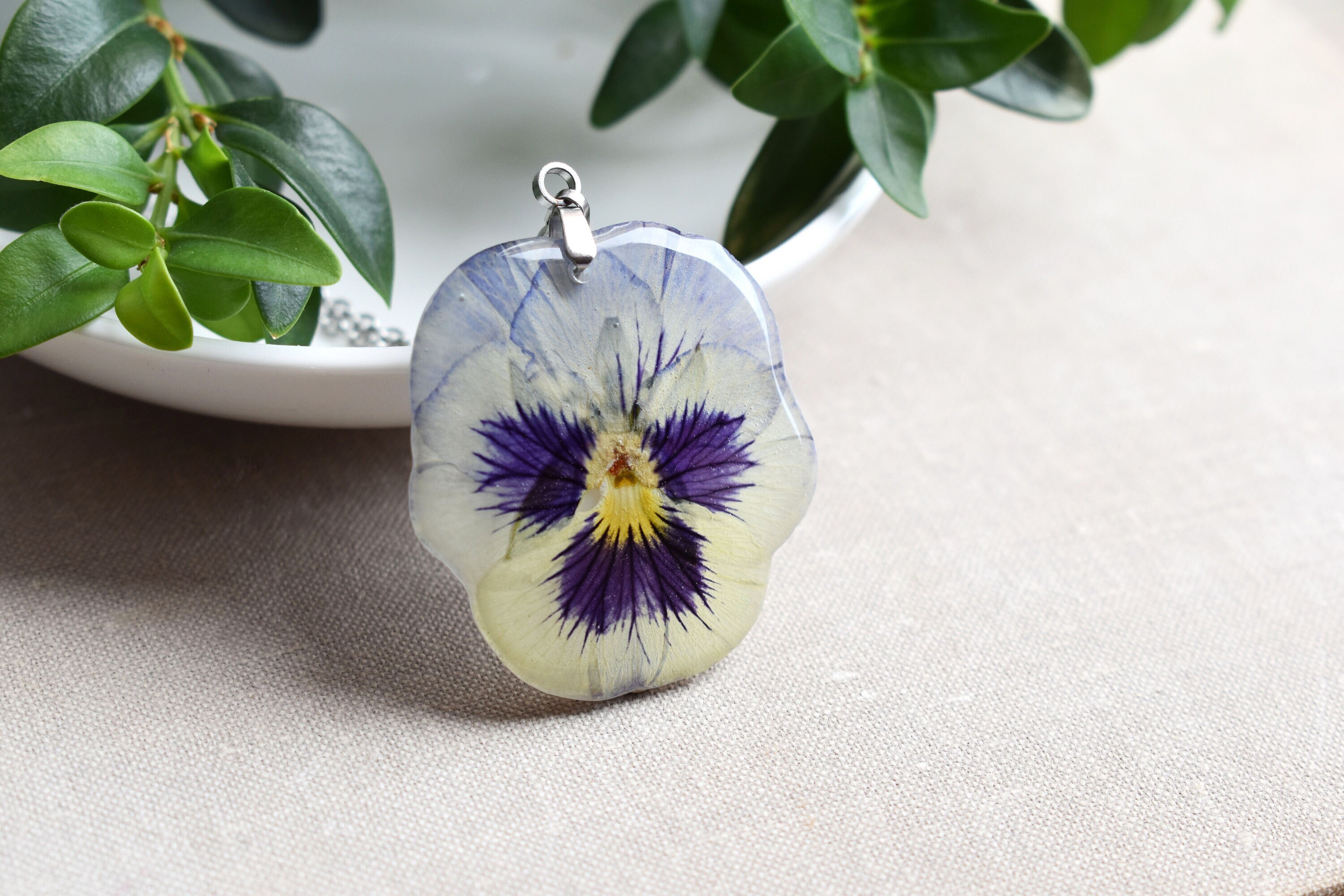 Pendant With Pansies in Resin. Real Dried Viola Necklace. Etsy