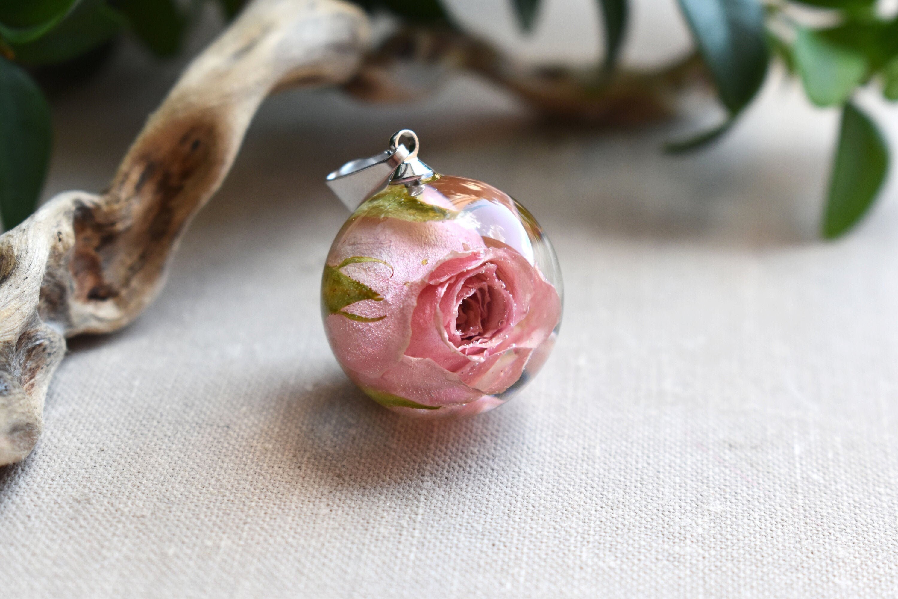 Pendant with a rose in resin. Rose in the sphere of a Etsy