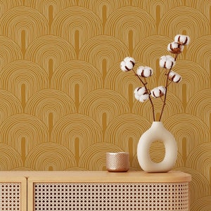 Carta da parati Mustard Arch / Carta da parati geometrica autoadesiva rimovibile / Carta da parati scandinava staccabile e attaccabile o preincollata