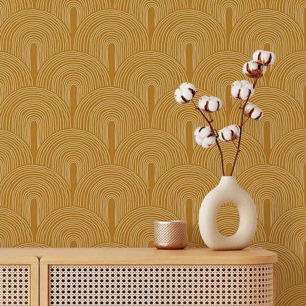Mustard Arch Wallpaper | Removable Self Adhesive Geometrical Wallpaper | Scandinavian Peel and Stick or Pre-Pasted Wallpaper