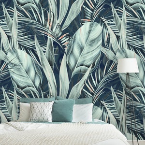 Removable Wallpaper | Peel and Stick Tropical Wallpaper | Self Adhesive Plant and Leaf Wallpaper | Retro Botanical Mural