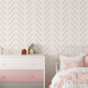 Beige Fischgrätenmuster zum Aufkleben | Abnehmbares selbstklebendes skandinavisches modernes Wandbild | Chevron Boho Linien | Umweltfreundlich