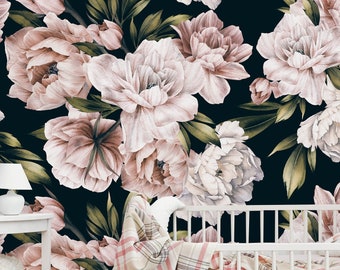 Peonies Peel and Stick Wallpaper | Removable Watercolor Floral Mural | Self Adhesive or Pre-Pasted Wallpaper | Eco Friendly