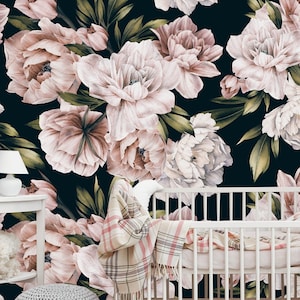 Peonies Peel and Stick Wallpaper | Removable Watercolor Floral Mural | Self Adhesive or Pre-Pasted Wallpaper | Eco Friendly